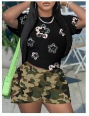 Casual Print Short Sleeve Shorts Sport Suit GYXF-8019