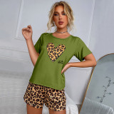 Leopard Print Short Sleeve Casual Homewear Pajamas Set GLSY-L0082