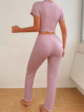Wave Edge Short Sleeve Long Pants Loungewear Two Piece Set GLSY-W0254
