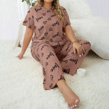 Plus Size Love Print Short Sleeve Long Pants Pajamas Set GLSY-ZT0028