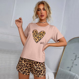 Leopard Print Short Sleeve Casual Homewear Pajamas Set GLSY-L0082