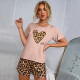 Leopard Print Short Sleeve Casual Homewear Pajamas Set GLSY-L0082