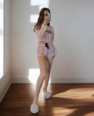 Pink White Striped Pajamas Casual Loungewear Suit GLSY-W0259