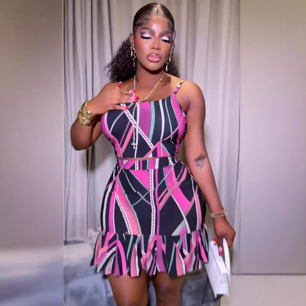 Sexy Print Sling Slim Two Piece Skirts Set NY-10839