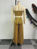 Sexy Wrap Chest Irregular Print Two Piece Pants Set NY-10837