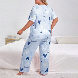 Plus Size Love Pattern Short-sleeved T-shirt Loungewear Suit GLSY-ZT0047