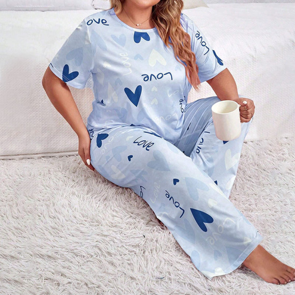 Plus Size Love Pattern Short-sleeved T-shirt Loungewear Suit GLSY-ZT0047