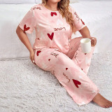 Plus Size Love Pattern Short-sleeved T-shirt Loungewear Suit GLSY-ZT0047