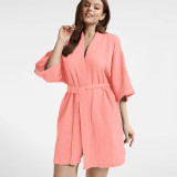 Solid Color Short Sleeve Bathrobe Home Robe GLSY-N550001