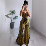 Sexy Wrap Chest Irregular Print Two Piece Pants Set NY-10837