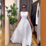 Solid Color Sleeveless Big Swing Maxi Dress NY-10830