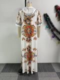 Printed Hooded Split Loose Long Dress NY-10835
