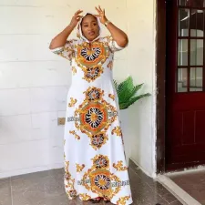 Printed Hooded Split Loose Long Dress NY-10835