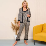 Sexy Sling Pants Robe Pajamas Homewear Three-piece Set GLSY-10101