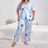 Plus Size Love Pattern Short-sleeved T-shirt Loungewear Suit GLSY-ZT0047