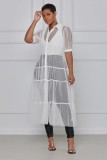 Plus Size Solid Color Mesh Short Sleeve Coat Dress LS-5051