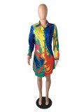 Plus Size Long Sleeve Print loose Shirt Dress LS-5079