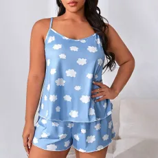 Plus Size Print Sling Tops Shorts Pajama Set GLSY-ZT0031