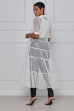 Plus Size Solid Color Mesh Short Sleeve Coat Dress LS-5051