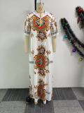 Printed Hooded Split Loose Long Dress NY-10835