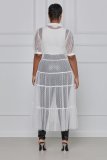 Plus Size Solid Color Mesh Short Sleeve Coat Dress LS-5051