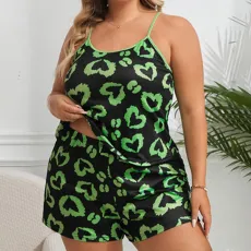 Plus Size Print Sling Shorts Casual Homewear 2 Piece Set GLSY-ZT0034