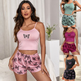 Suspender Shorts Butterfly Print Loungewear Set GLSY-X0006