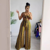 Sexy Wrap Chest Irregular Print Two Piece Pants Set NY-10837
