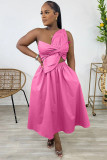 Solid Color One Shoulder Petal Hollow Out Maxi Dress NY-10836