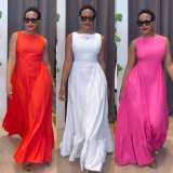 Solid Color Sleeveless Big Swing Maxi Dress NY-10830