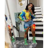 Plus Size Long Sleeve Print loose Shirt Dress LS-5079