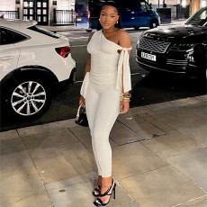 Sleeveless Solid Color Single Shoulder Two Piece Pants Set XEF-50908