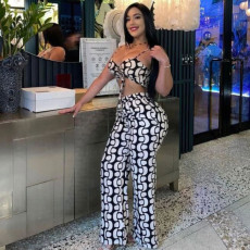 Print Bandage Tops And Wide Leg Pants 2 Piece Set NY-10832