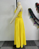 Solid Color One Shoulder Petal Hollow Out Maxi Dress NY-10836