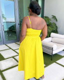 Solid Color One Shoulder Petal Hollow Out Maxi Dress NY-10836
