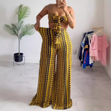 Sexy Wrap Chest Irregular Print Two Piece Pants Set NY-10837