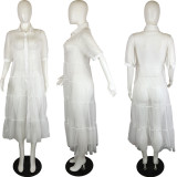 Plus Size Solid Color Mesh Short Sleeve Coat Dress LS-5051