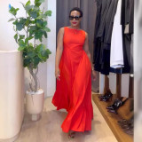 Solid Color Sleeveless Big Swing Maxi Dress NY-10830