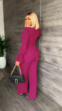 Solid Color Flare Sleeve Tie Up Two Piece Pants Set LS-5109