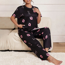 Plus Size Cute Bear Printed T-Shirt Loose Pajamas Set GLSY-ZT0043