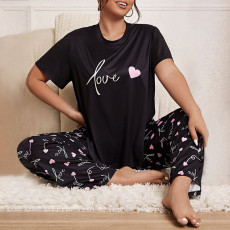 Plus Size Cute Bear Printed T-Shirt Loose Pajamas Set GLSY-ZT0043