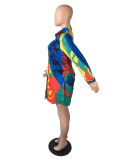 Plus Size Long Sleeve Print loose Shirt Dress LS-5079