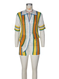 Sexy Hollow Out Lapel Knit Shorts Set ZSD-0335