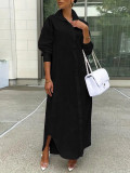 Long Sleeve Looose Solid Color Shirt Dress LSD-1787