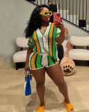 Sexy Hollow Out Lapel Knit Shorts Set ZSD-0335