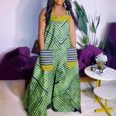 Stripe Print Sling Loose Jumpsuit SFY-495