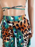 Print Tie Up Bikinis+Pants Three Piece Swimsuit LSL-0007