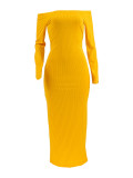 Solid Color Off Shoulder Slim Maxi Dress ZDF-31358