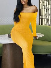 Solid Color Off Shoulder Slim Maxi Dress ZDF-31358