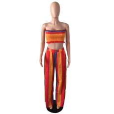 Wrap Chest Stripe Print Two-piece Pants Set LS-5075